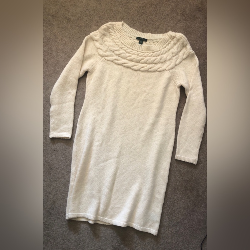 Women's Ralph Lauren Wool Sweater Dress Cable Knit Size XL